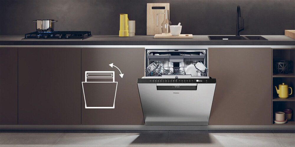 ZMYWARKA HAIER WASHLENS PLUS 2 XU 6B4M3PSX AI SMART zdjęcie lifestyle ikona grafika uchylone drzwi Automatyczne otwieranie drzwi naturalne suszenie