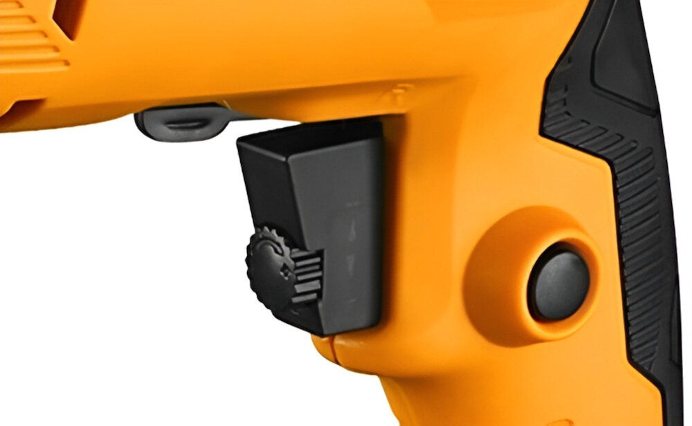 Wiertarka udarowa DEKO DKID13Y65 zbliżenie na pokrętło możliwość płynnej regulacji prędkości (w zakresie 0-3000 obr/min) pokrętło dostosować działanie narzędzia do rodzaju materiału głębokości wiercenia dobra jakość wykonania otworów zmniejsza ryzyko uszkodzenia elementów