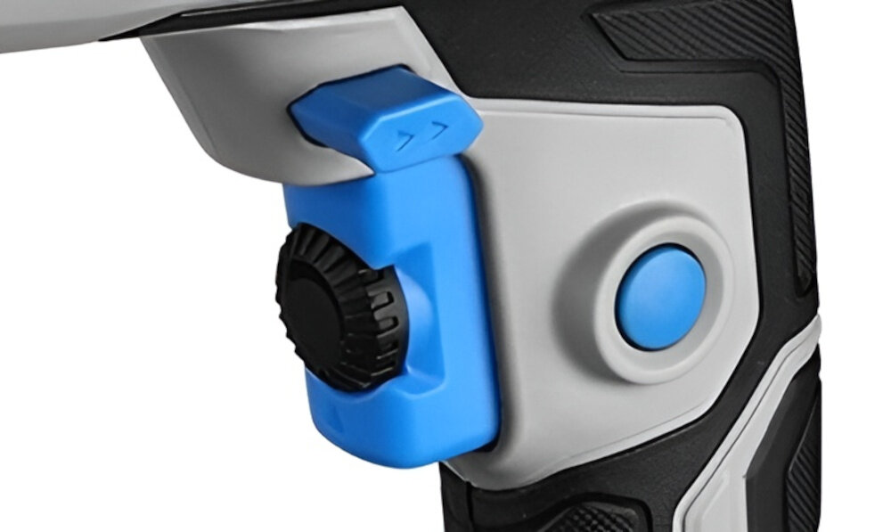 Wiertarka udarowa DEKO DKID13XP90 zbliżenie na pokrętło możliwość płynnej regulacji prędkości (w zakresie 0-3000 obr/min) pokrętło dostosować działanie narzędzia do rodzaju materiału głębokości wiercenia dobra jakość wykonania otworów zmniejsza ryzyko uszkodzenia elementów