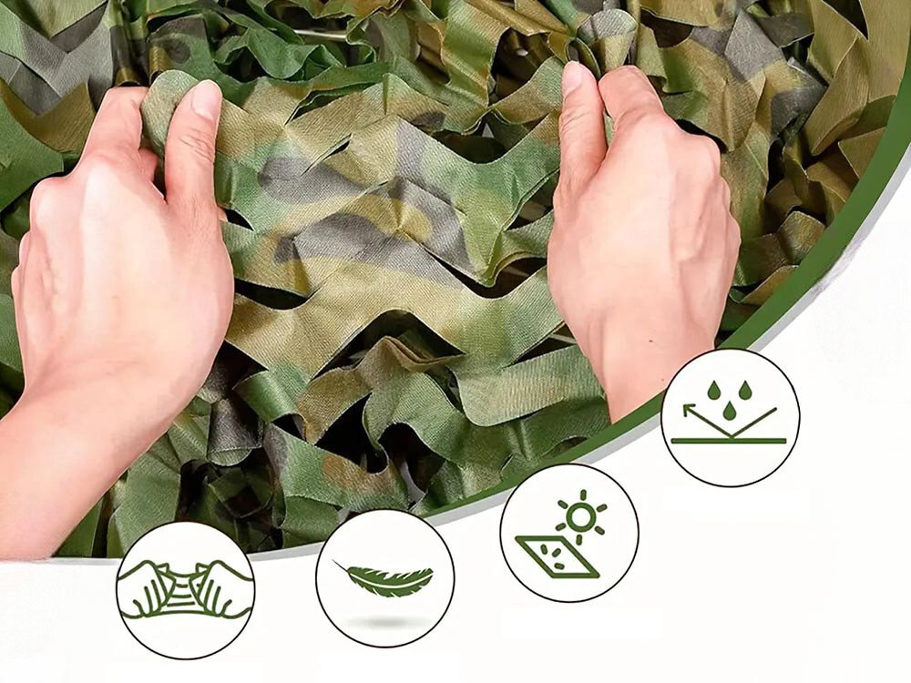 Siatka maskująca BLACK FOREST EX.24626 3 x 4 m, deszcz, słońce, wiatr, zacienienie, Siatka maskująca w rękach, wodoodporna, odporna na UV, ognioodporna, lekka i oddychająca.