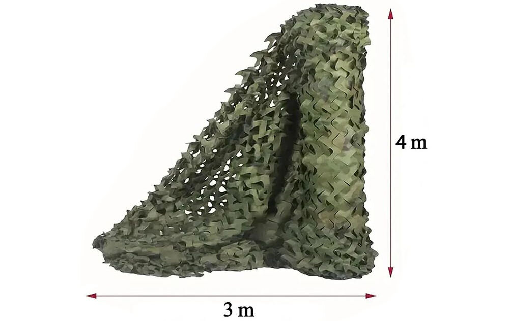 Siatka maskująca BLACK FOREST EX.24626 3 x 4 m, sznurki, haczyki, montaż, przechowywanie, Wymiary siatki maskującej 3x4 m, kamuflażowa, wodoodporna.