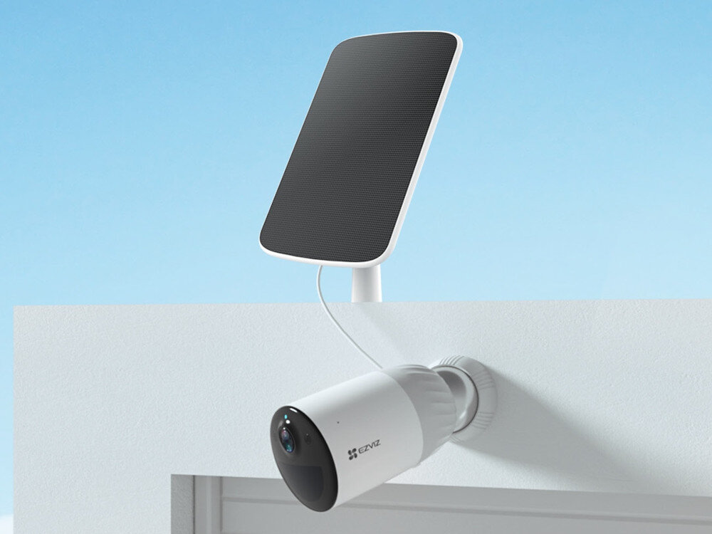 Kamera EZVIZ CB3 Zewnętrzna, Wi-Fi / Bluetooth + Panel solarny design tło prezentacja wizualizacja Stały nadzór