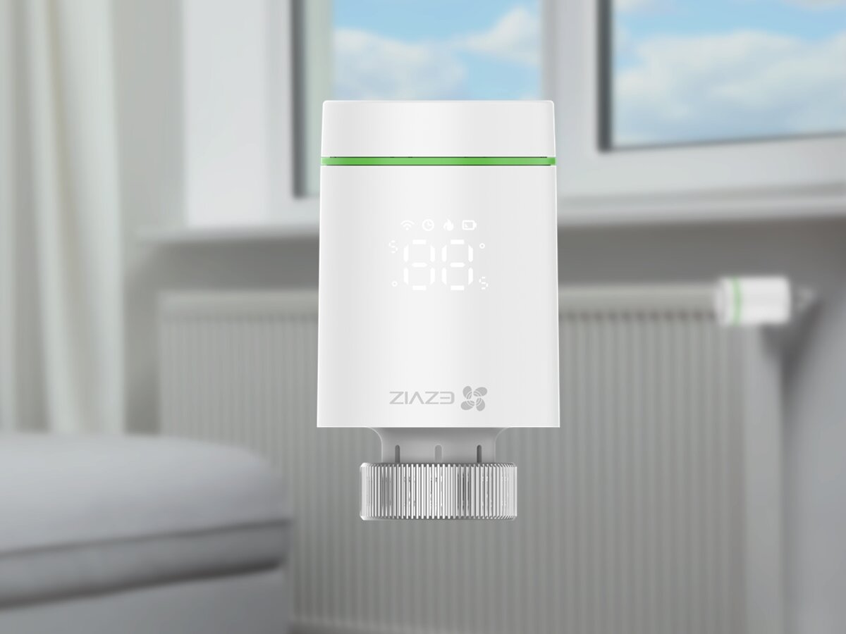 Głowica termostatyczna EZVIZ CS-T55-R100-G, EZVIZ, termostat, inteligentny dom, oszczędność, Zbliżenie głowicy termostatycznej EZVIZ T55