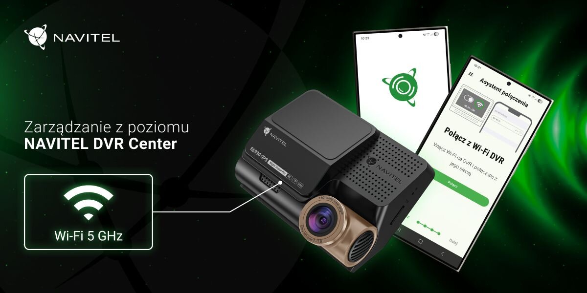 NAVITEL RS990 GPS NAVITEL DVR Center Wi-Fi zmieniać ustawienia urządzenia, przeglądać zapisane nagrania oraz pobierać wybrane pliki na telefon udostępnić nagranie bez wyjmowania karty pamięci - 