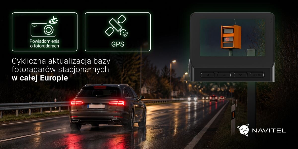NAVITEL RS990 GPS NAVITEL z niemiecką firmą SCDB bazy stacjonarnych fotoradarów i odcinkowych pomiarów prędkości w całej Europie Comiesięczne aktualizacje bazy NAVITEL DVR Center - 