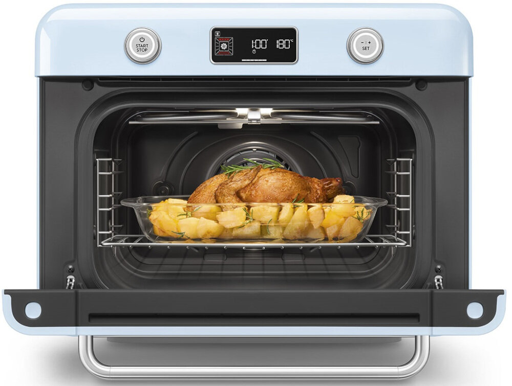 Piekarnik SMEG COF01PBEU Błękitny w kompaktowej formie gotowanie na parze, smażenie Air Fry czy rozmrażanie ełnowartościowe posiłki Wymiary urządzenia