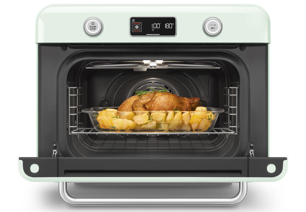 Piekarnik SMEG COF01PGEU Pastelowa zieleń Gotowanie z parą Funkcja Pure Steam combi steam składniki odżywcze naturalny aromat potraw