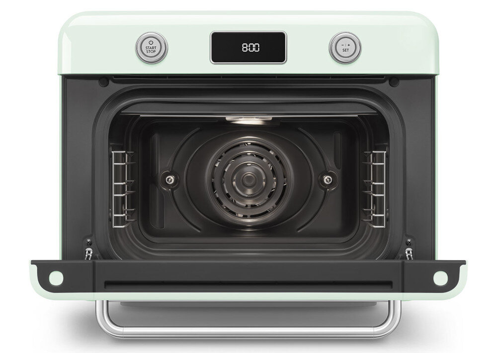 Piekarnik SMEG COF01PGEU Pastelowa zieleń Proste czyszczenie i konserwacja funkcja czyszczenia parowego możliwość demontażu prowadnic i akcesoriów system odkamieniania z przypomnieniem pielęgnacja ułatwienie wydajność