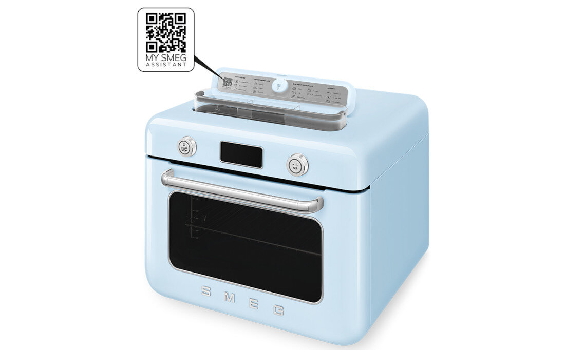 Piekarnik SMEG COF01RDEU Czerwony Dostęp do przepisów z My Smeg Assistant Kod QR platforma My Smeg Assistant przewodniki, instrukcje i przepisy