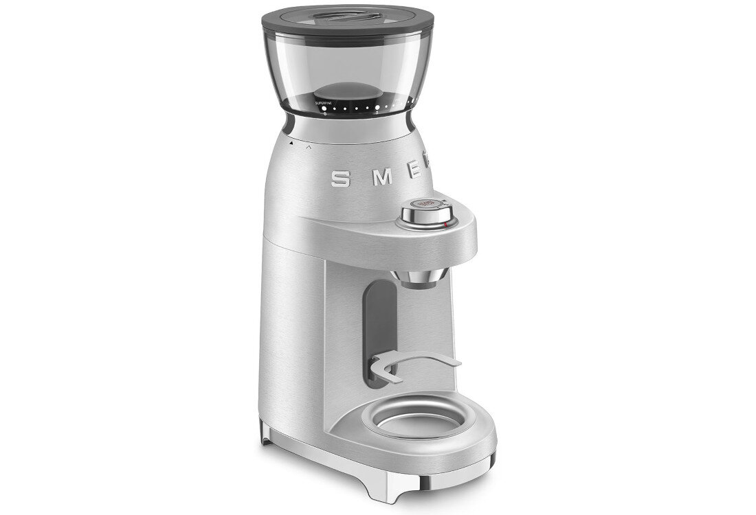 Młynek do kawy SMEG Minipro CGF02SSEU  do różnych metod parzenia Regulacja grubości mielenia w ekspresach kolbowych, przelewowych, kawiarkach moka i French pressach