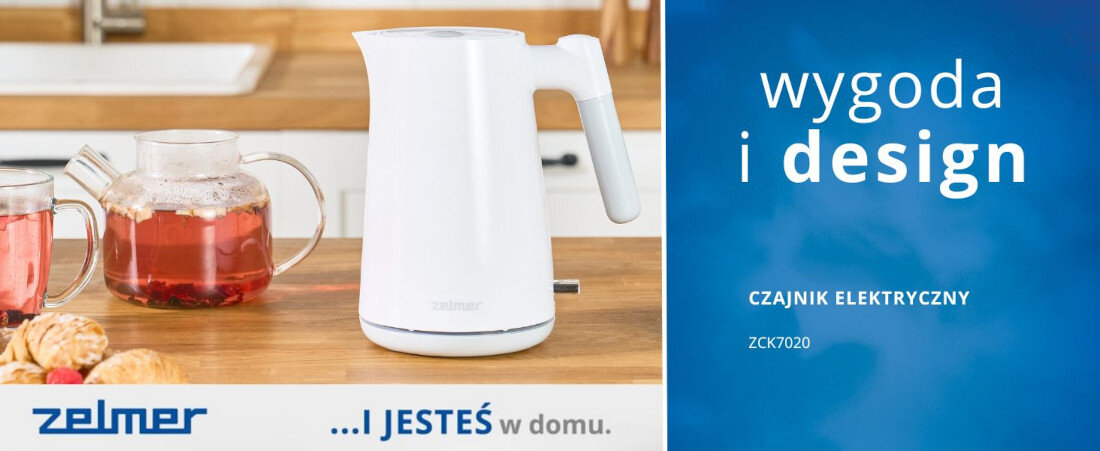 Czajnik ZELMER ZCK7020 Biały wygląd design tło prezentacja wizualizacja Do Twojej kuchni