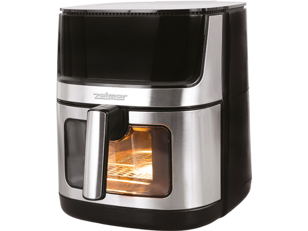 Air Fryer Frytkownica beztłuszczowa ZELMER ZAF8650 frytkownicaszaro czarna okienko światełko wewnątrz białe tło elegancki design z wysokiej jakości materiałów solidność trwałość staranne wykończenie funkcjonalne urządzenie estetyczny element wyposażenia