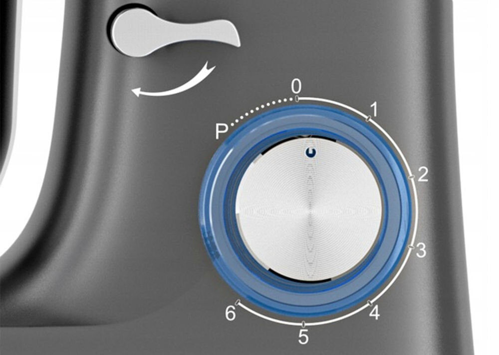 Robot kuchenny planetarny LOVIO HOME ChefAssistant LVSTM01GY 1900W pokrętło niebieskie podświetlenie 6 prędkości wajcha wygoda użytkowania niebieskie podświetlenie LED informacja o działaniu urządzenia stylowy wygląd stabilność podczas pracy antypoślizgowe nóżki blokada bezpieczeństwa automatyczne zatrzymanie podczas podniesienia głowicy długi przewód zasilający 1,5 m swoboda w ustawieniu