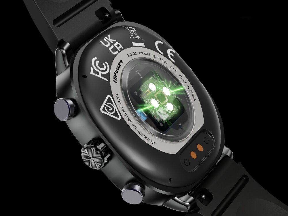 Smartwatch HiFuture FutureFit AIX Lite
spód smartwatcha z pokazanym czujnikiem monitor czujnik powiadomienia technologia aktywność