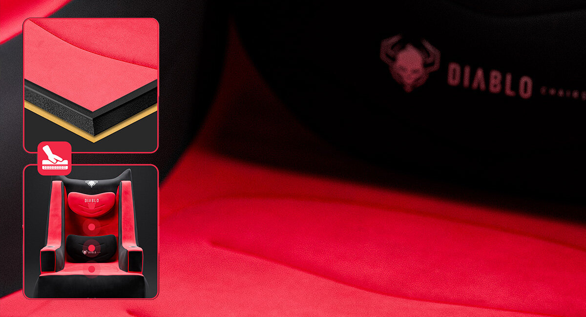 DIABLO CHAIRS X-Bager rozgrywkę na telefonie zmieniasz miejsce do grania komfort - przekroj pianki fotela i blizenie na logo