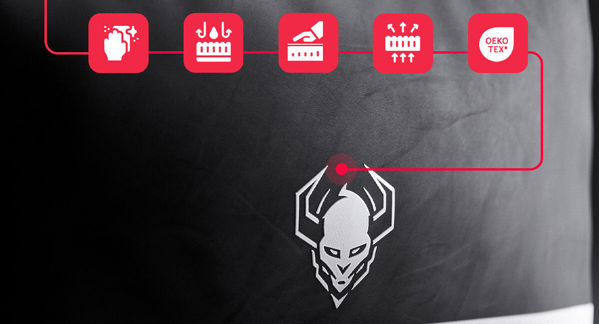 DIABLO CHAIRS X-Bager UltimateFiber™ delikatnej, przewiewnej tkaniny wysokiej odporności na zabrudzenia „easy mode” - zbliżenie na materiał