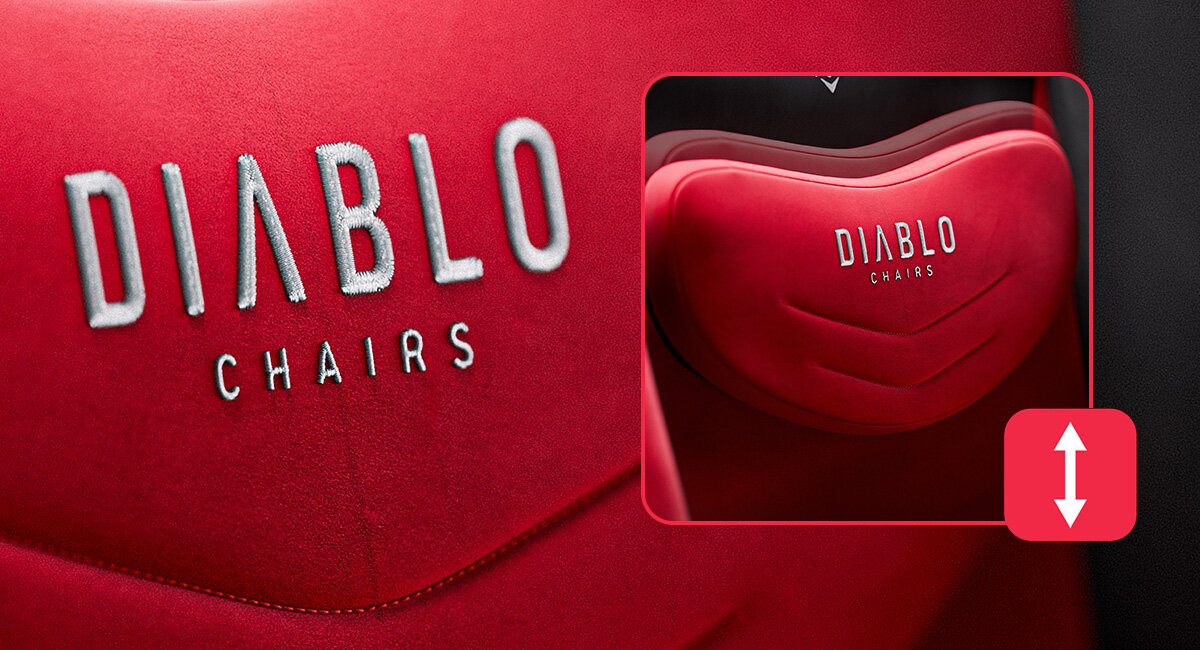 DIABLO CHAIRS X-Bager Wypełnij lub zmniejsz ilość powietrza - zbliżenie na regulowany zagłówek