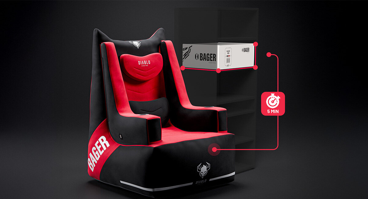 DIABLO CHAIRS X-Bager Zmiana formy dołączonej do zestawu pompce pompować i odsysać powietrze 5 minut - fotel na ciemnym tle