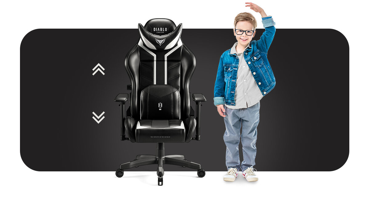 DIABLO CHAIRS X-Ray 2.0 small od 125 do 155 cm dopasować do swojego wzrostu wysokości biurka podparcie całego kręgosłupa - fotel a obok dziecko