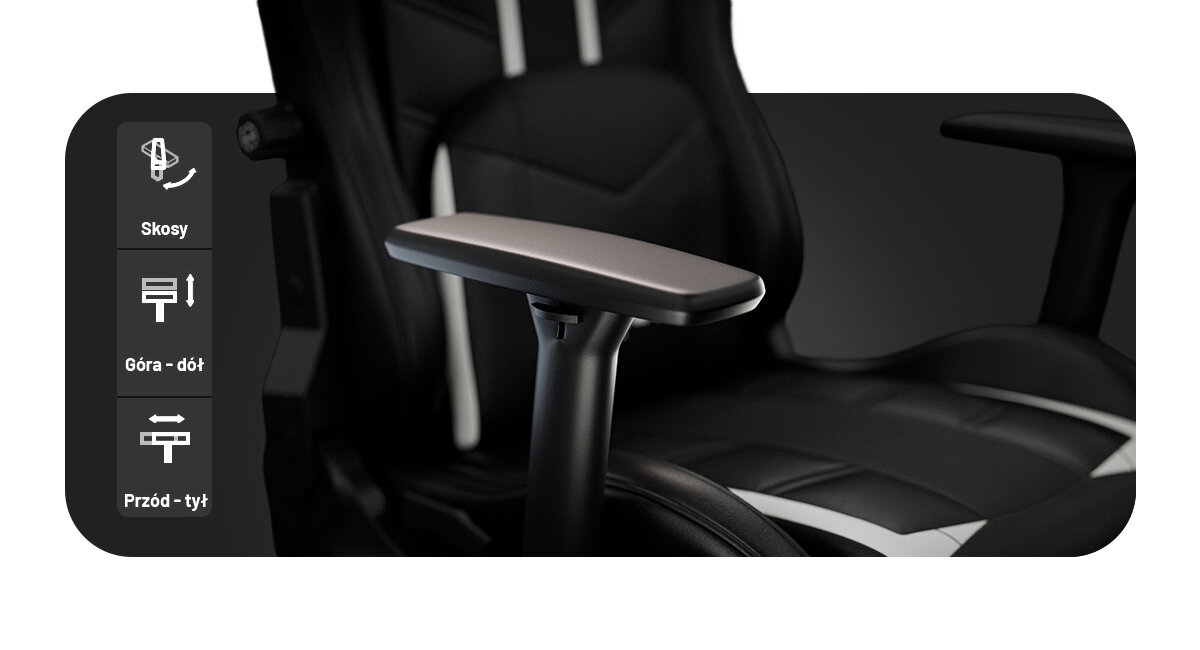 DIABLO CHAIRS X-Ray 2.0 podłokietniki z regulacją w 3 płaszczyznach stabilizację barków i przedramion Miękka pianka na podłokietnikach - regulacja podłokietników