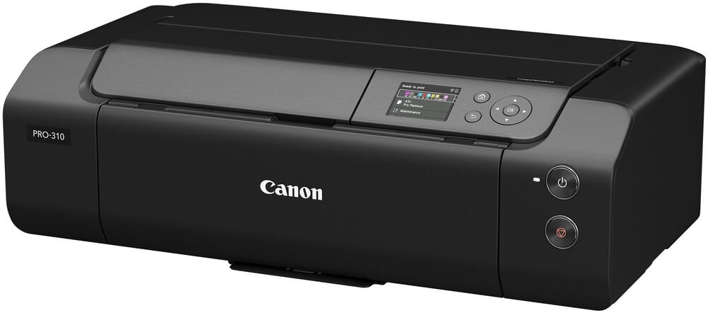 Drukarka CANON ImagePROGRAF PRO-310 Druk w kolorze, Wi-Fi urządzenie na białym tle od przodu pod kątem ochrona powierzchni wydruków przenoszenie gotowych prac