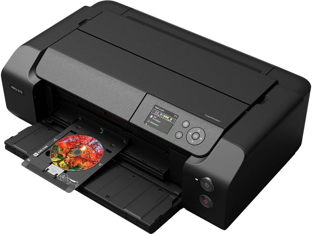 Drukarka CANON ImagePROGRAF PRO-310 Druk w kolorze, Wi-Fi urządzenie na białym tle od przodu pod kątem kolorowy ekran LCD przejrzysty interfejs skraca czas potrzebny na konfigurację