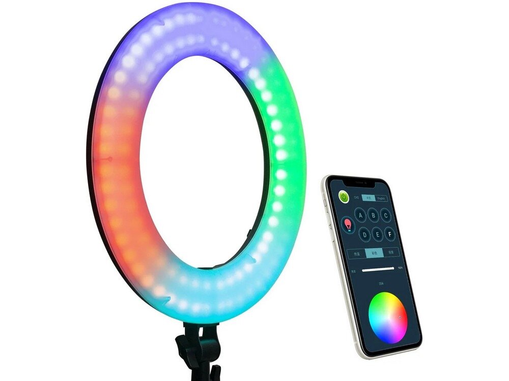 Lampa pierścieniowa LED VILTROX Weeylite WE-10S i smartfon