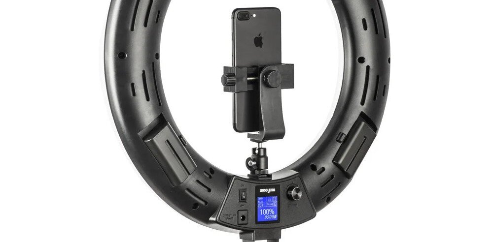 Lampa pierścieniowa LED VILTROX Weeylite WE-10S ze smartfonem w uchwycie