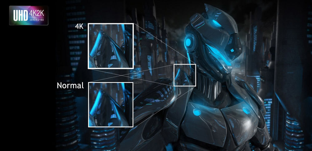 Monitor ACER Nitro XZ323QKP1bmiiprx 31.5 cali 3840x2160px 165Hz 1 ms [VRB] Curved porównanie rozdzielczości 4K do zwykłej na robocie UHD do gier i edycji wysoka rozdzielczość realistyczny obraz