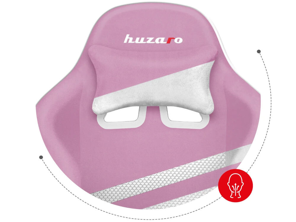 Fotel HUZARO Force 4.4 Różowy zbliżenie na ergonomiczną poduszkę mięśni karku wygodne podparcie szyi i głowy redukcja napięcia mięśni karku zachowanie właściwej pozycji ciała
