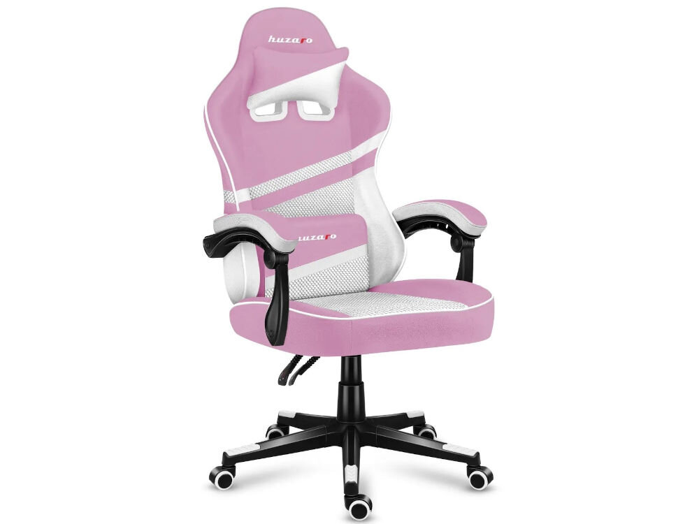 Fotel HUZARO Force 4.4 Różowy prezentacja fotela na białym tle od przodu pod kątem siedzisko wypełnione pianką Thermo-Elastic dopasowuje sie do ciała miękkość sprężystość trwałość cyrkulacja powietrza komfort termiczny