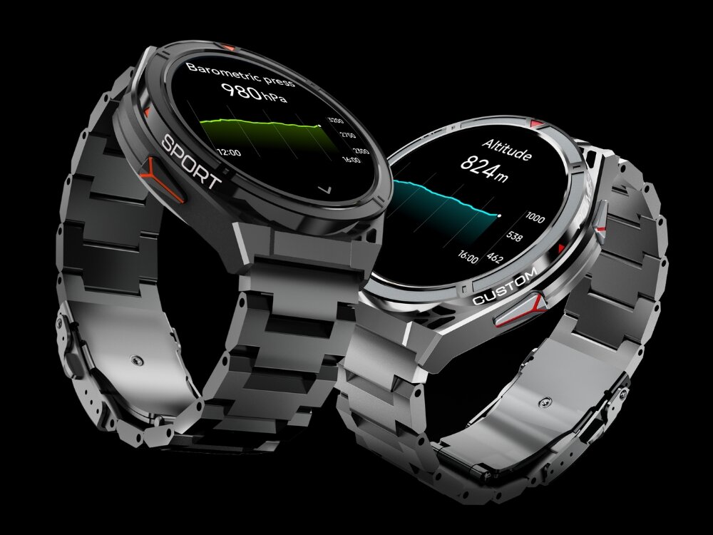 Smartwatch HiFuture Active
            tarcza smartwatcha z widoczna wysokoscia i cisnieniem
            wysokosciomierz cisnienie wyprawy warunki pogodowe alerty