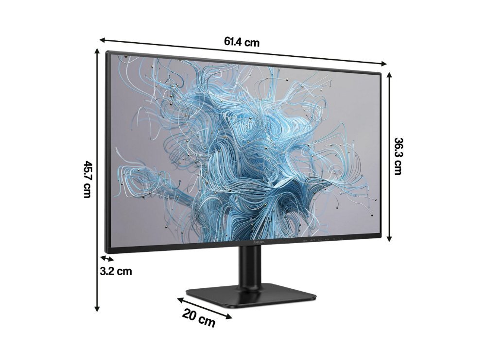 Monitor PHILIPS 27E2N1100L na białym tle - wymiary monitora.