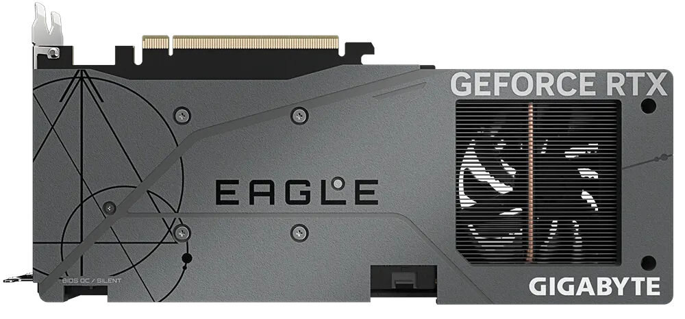 Komputer MAD DOG DIAXID605-I11DR32 i5-13400F 32GB RAM 1TB SSD GeForce RTX4060 DLSS 3 Wi-Fi karta graficzna GIGABYTE GeForce RTX 4060 Eagle OC 8GB DLSS 3, przemyślana konstrukcja karty graficznej, metalowa tylna płyta,
obsługa do czterech monitorów, 2x port HDMI 2.1a obsługujący obraz w jakości 4K przy 120 Hz, 2x port DisplayPort 1.4a, złącze PCI Express 4.0 x8, oprogramowanie GIGABYTE Control Center, możliwość dostosowania parametrów,
góra karty graficznej z widoczną metalową płytą na białym tle