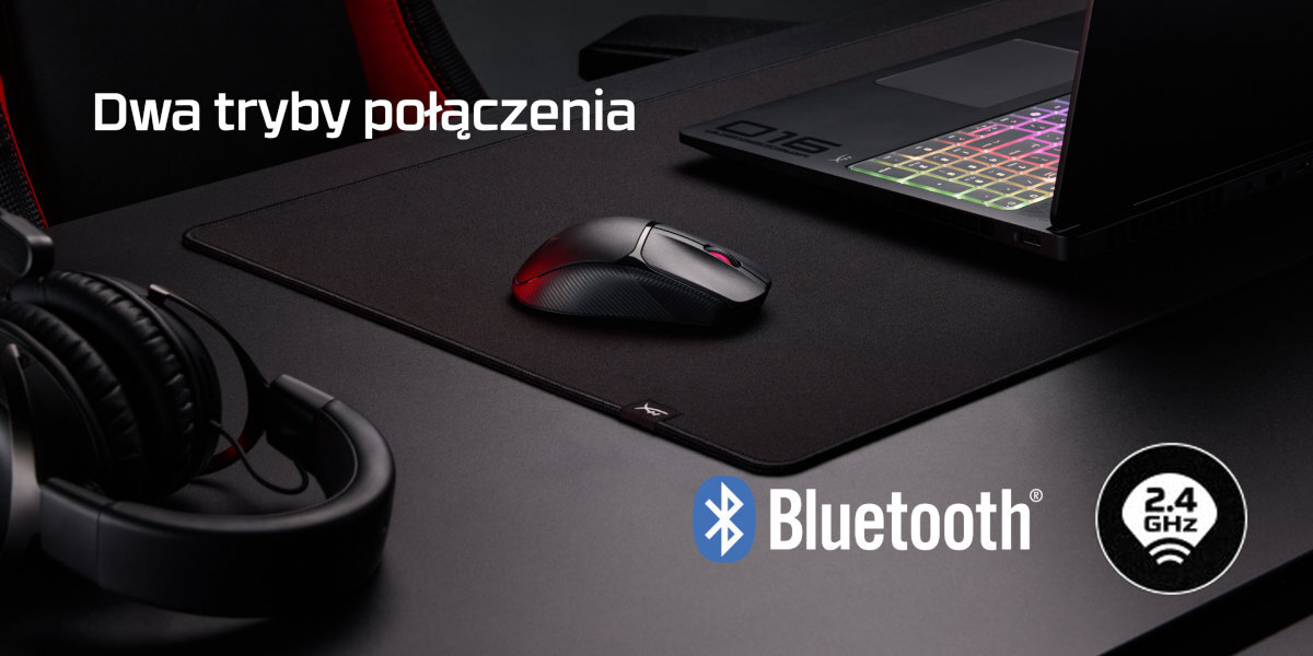 HYPERX Pulsefire Fuse połączenie bezprzewodowe 2,4 GHz Bluetooth komputerem a laptopem czy tabletem - mysz na podkładce