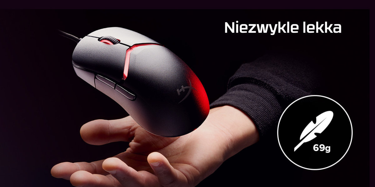 HYPERX Pulsefire Saga 69 g - mysz w kolorze czarnym na ciemnym tle