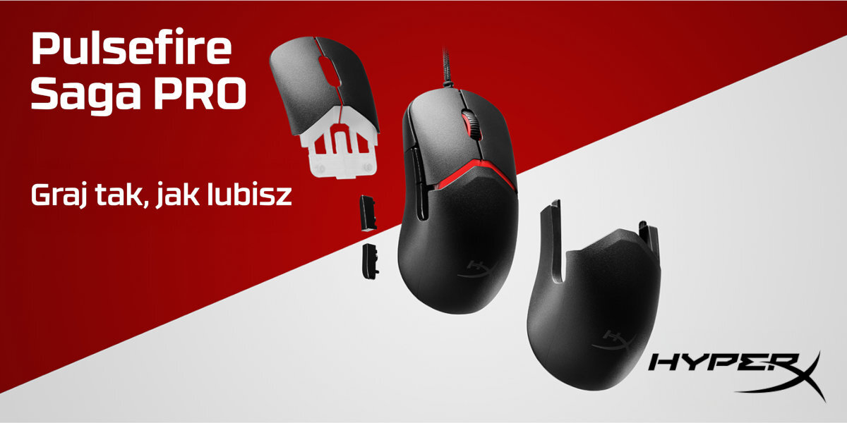 HYPERX Pulsefire Saga Pro - mysz na czerwono białym tle