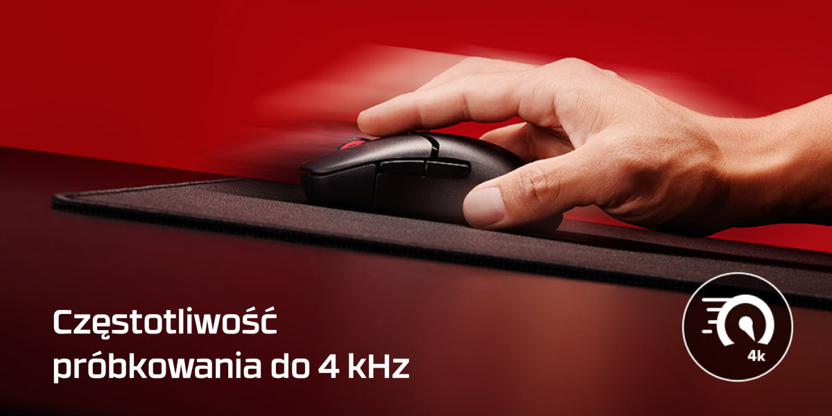 HYPERX Pulsefire Saga Pro próbkowaniu na poziomie 4 kHz 4000 razy na sekundę - ręka na myszce