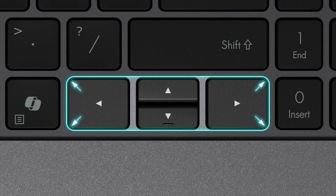 Ergonomiczna pełnowymiarowa klawiatura z blokiem numerycznym w laptopie ASUS ExpertBook P1 dla komfortowego pisania