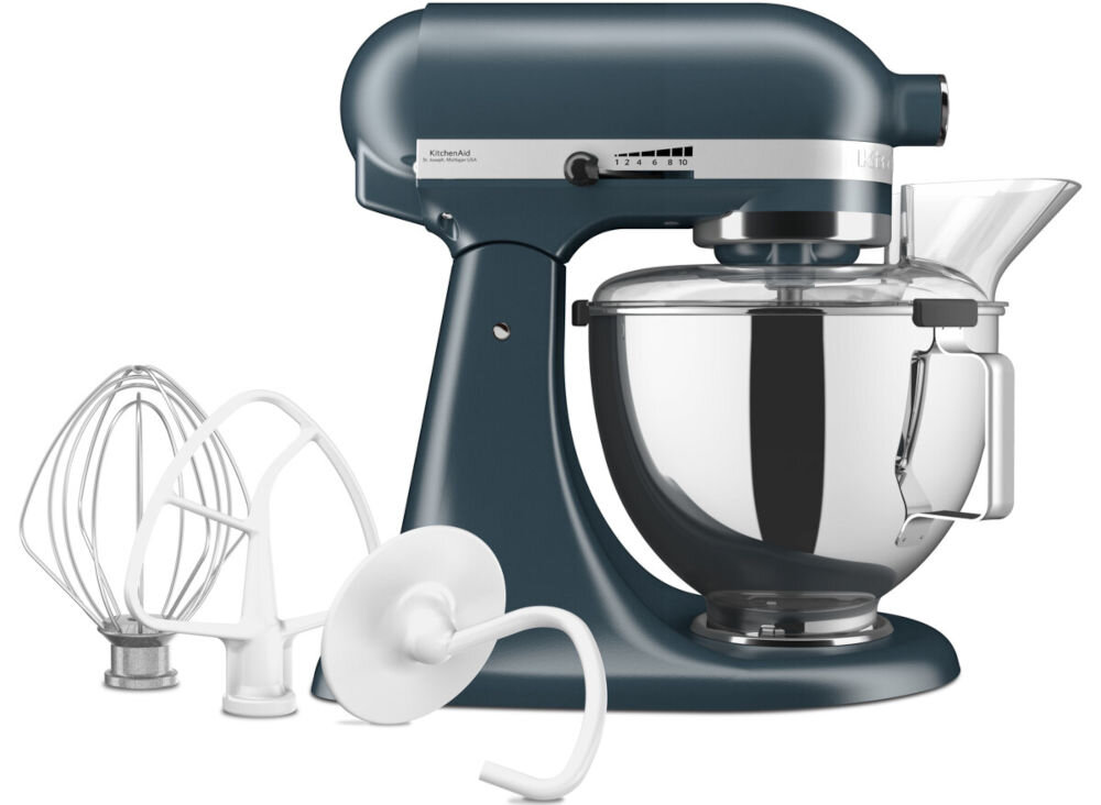 Robot kuchenny planetarny KITCHENAID Artisan 5KSM95PSEBS 275W misa trzepaczka mieszadło hak do wyrabiania ciasta osłona dokumentacja białe tło