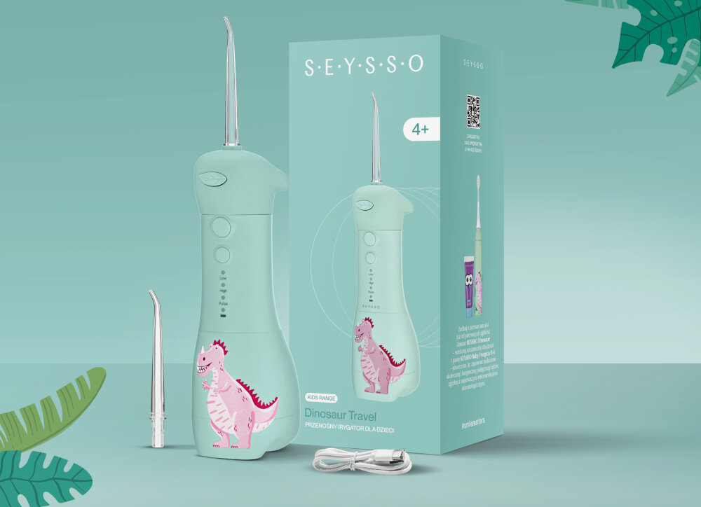 Irygator SEYSSO Kids Dinosaur Różowo-zielony zestaw akcesoria komplet wyposazenie