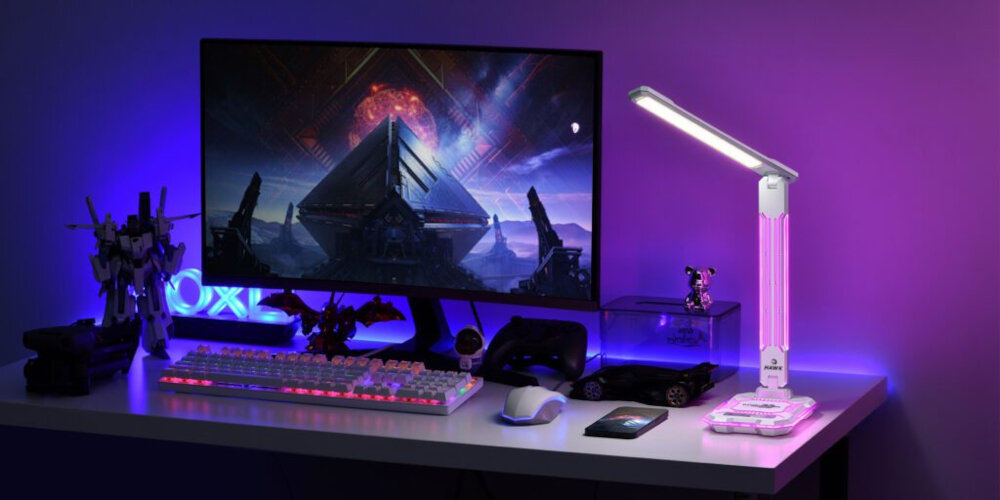 Lampka biurkowa HAWK HW-LAMP04 lampka stoi na blacie technologia LED regulacja funkcja powerbaku elegancki wygląd stylowe wykończenie i niewielkie wymiary