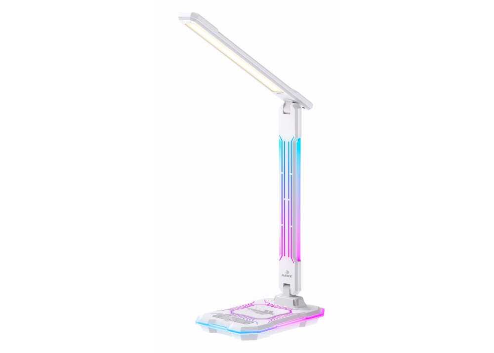 Lampka biurkowa HAWK HW-LAMP04 lampka na białym tle napięcie 5,8 V DC 3 zintegrowane źródła światła LED zużycie energii 7 kWh na 1000 godzin pracy niskie rachunki za energię technologia LED długa żywotność oszczędność