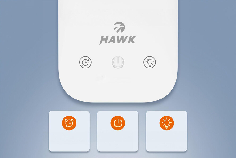 Lampka biurkowa HAWK HW-LAMP01 zbliżenie na podstawę lampki z widocznymi guzikami wbudowany timer 30/60 minut automatyczne wyłączenie lampki lampa wyłączy się sama