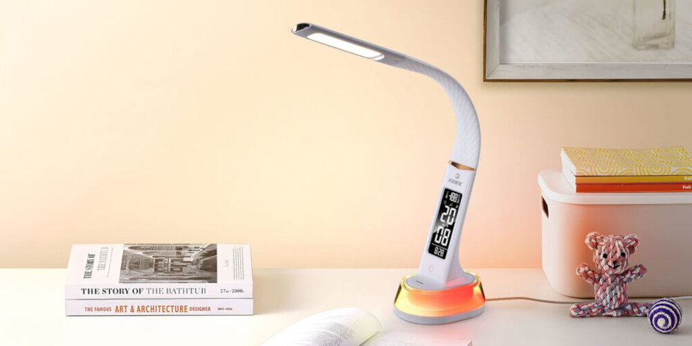 Lampka biurkowa HAWK HW-LAMP05 lampka stoi na blacie technologia LED regulacja funkcja powerbaku elegancki wygląd stylowe wykończenie i niewielkie wymiary