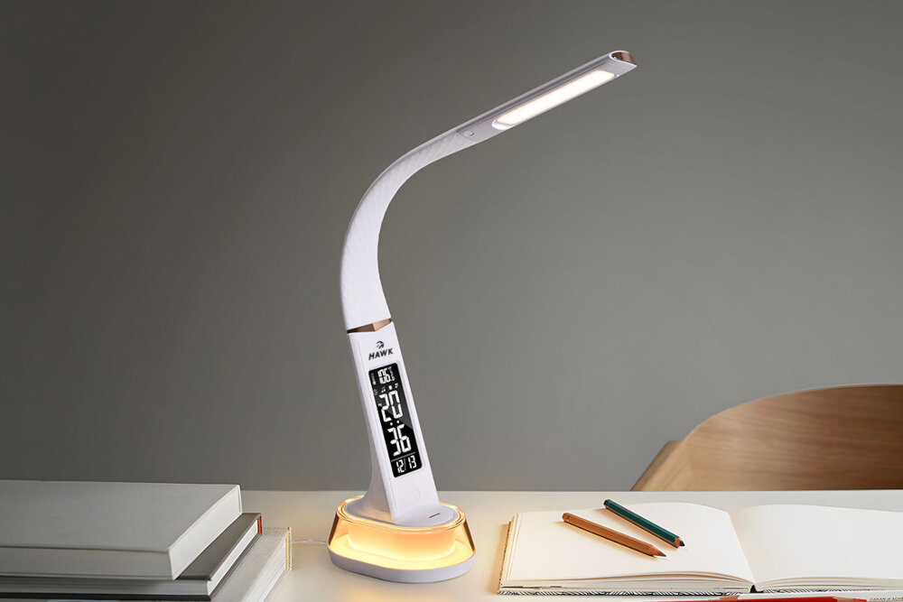 Lampka biurkowa HAWK HW-LAMP05 lampka na stoliku 3-stopniowa regulacja jasności łatwe dopasowanie intensywności światła funkcja dotykowego sterowania oświetlenie efektywne przyjazne dla oczu