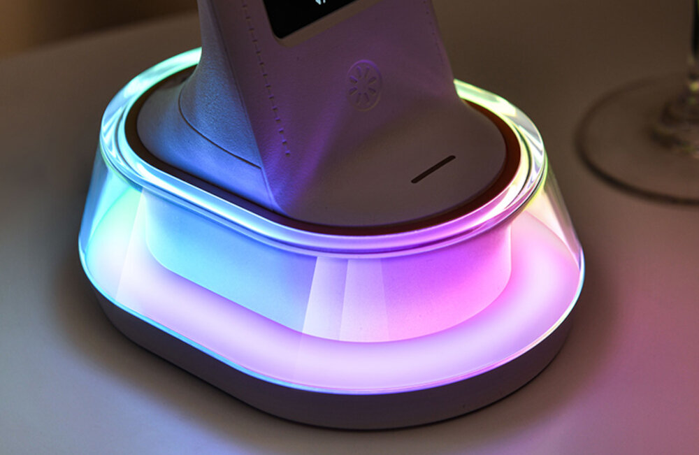 Lampka biurkowa HAWK HW-LAMP05 lampka na blacie z podświetloną podstawą światło RGB umieszczone w podstawie dynamiczne efekty świetlne dynamiczne tryby świetlne funkcja delikatnej lampki nocnej
