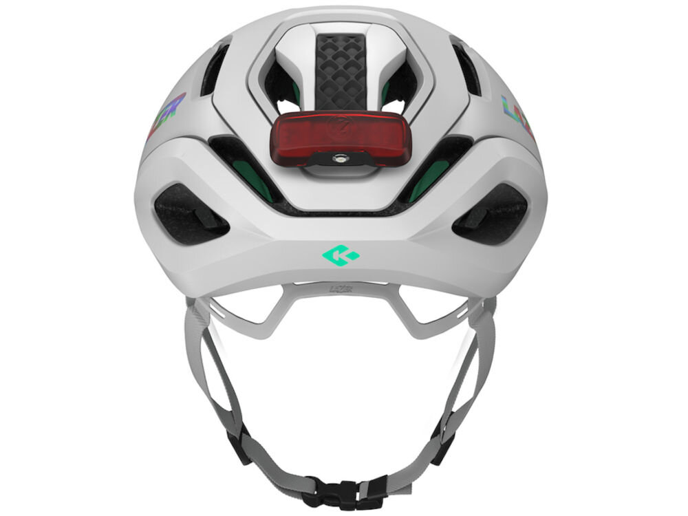 Kask rowerowy LAZER Vento KinetiCore kask rowerowy Lazer Vento KC widok od tyłu z zamontowaną czerwoną lampką LED Universal Lazer.