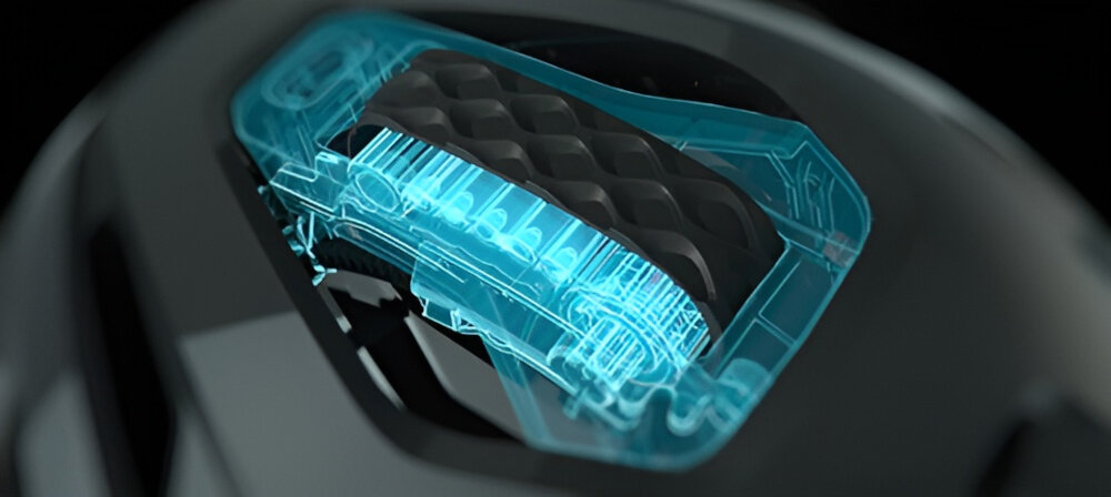 Kask rowerowy LAZER Strada KinetiCore Różowy Szosowy (rozmiar L) ciemne tło zbliżenie na system ScrollSys system podświetlony na niebiesko w rozmiarze L łatwy w obsłudze system ScrollSys precyzyjną regulację obwodu w zakresie 58-61 cm system ScrollSys ma pasek odpowiednie dopasowanie kasku do kształtu głowy kask we właściwej pozycji bezpieczeństwo na trasie