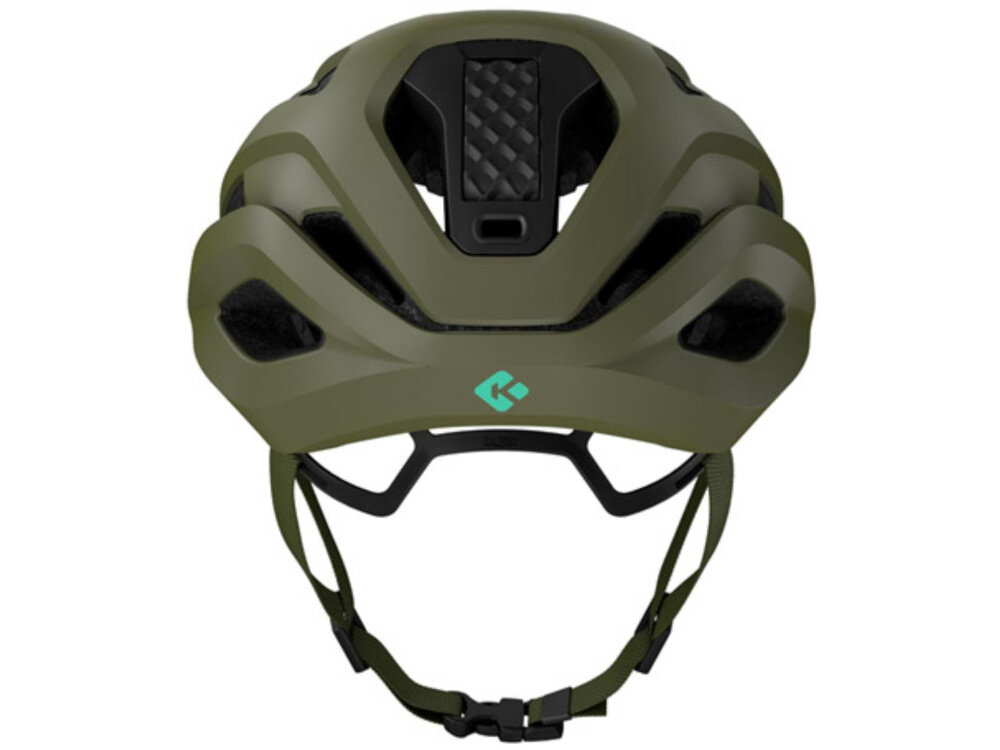 Kask rowerowy LAZER Strada KinetiCore Zielony Szosowy (rozmiar M) kask na białym tle widoczny od tyłu miejsce na kucyk dopasowanie osobom z dłuższymi włosami wygoda bezpieczeństwo